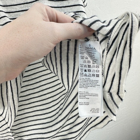 ALLSAINTS All Saints LINEN Cotton TOP T SHIRT Womens Striped Twist Hem S Relaxed - Picture 5 of 7